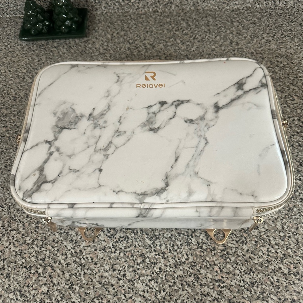 Marble Makeup Case with Gold Accents